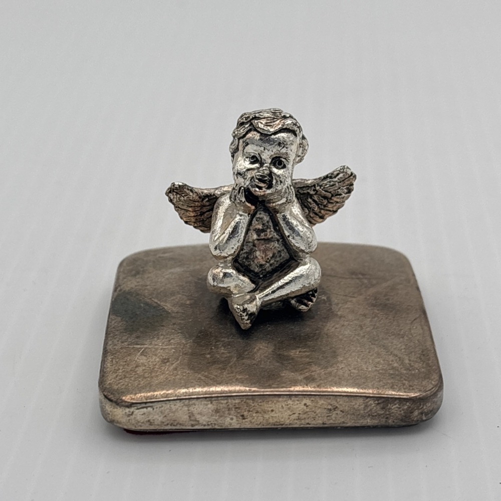Silver plate cherub box Velvet Lined Vintage